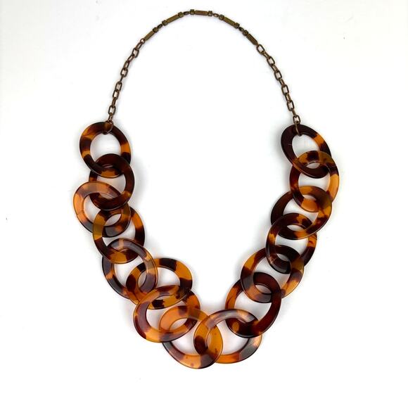 Tortoise Shell Brown Lucite Chain Necklace Chunky Statement - Picture 1 of 6